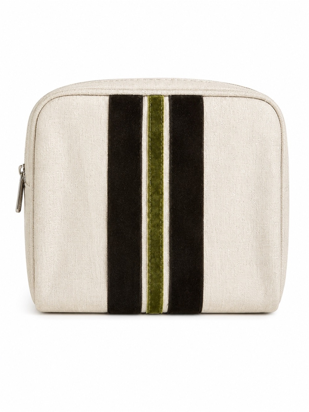 Cream Cosmetic Bag Velvet Stripe Makeup Pouch Travel Toiletry Case